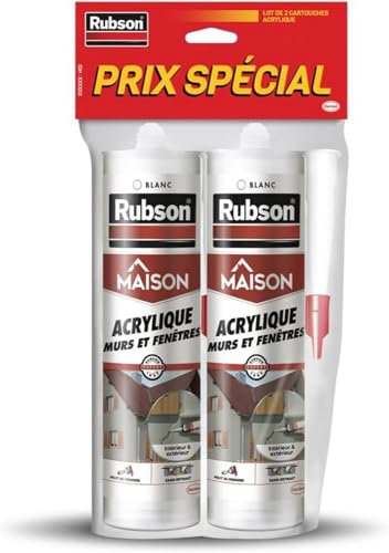Rubson | Mastic Maison Acrylique Murs & Fenêtres (lot de 2 cartouches de 280 ml) – Mastic acrylique blanc pour intérieur & extérieur – Comble fissure, joint porte et fenêtre