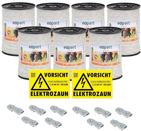 VOSS.farming 1400m Weidezaunseil 6mm Elektrozaunseil 7X 0,2 NIRO – mit Zubehör – weißes Elektroseil Weidezaun Elektrozaun Ponyzaun Pferdezaun