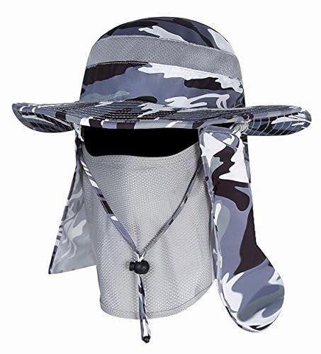 Saoirse.Hats JNINTH Hut Herren Sommer Outdoor, Sonnenhut Männer UV Schutz, Fischerhut Unisex Faltbar Atmungsaktiv, Wanderhut Nackenschutz, Grau Camouflage