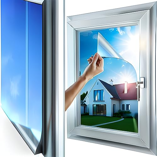 MARAPON® Sonnenschutzfolie Fensterfolie Blickdicht Innenanbringung - Spiegelfolie Fenster Sichtschutz, UV Schutz, Fensterfolie Blickdicht Von Aussen, Sonnenstrahlen Reduzierung (1.05x2 m)