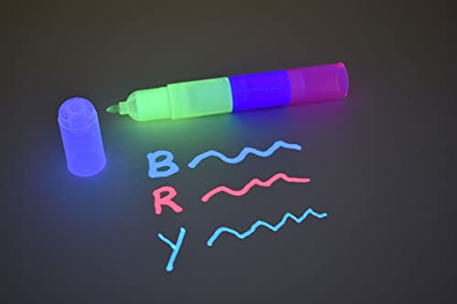 DirectGlow Blacklight Reactive Invisible UV Ink Marker Pen Large 3 Section Blue Red Yellow for Ultraviolet Security Secret Messages Drawing Glow Party Favor (Marker Only)
