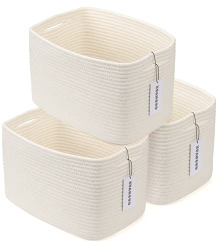 Cotton Rope storage Basket Bins Woven Basket for Organizing Shelves 15X10X9.3 Rectangle Decorative Baskets For storage Clothes Toys Books Towels Nursery basket organizer 3 pack white