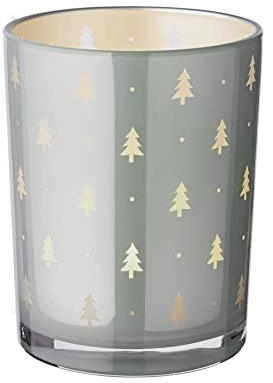 EDZARD Windlicht Tani (Höhe 13 cm, ø 10 cm), Tannen-Motiv, grau…