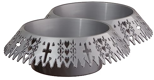 Tymar Grabschale aus Kunststoff 2er Set, Friedhofsschale mit filigranem Dekor für Grabschmuck, geeignet für Grabgestecke, Kunstblumen, frische Blumen und Kerzen, wetterfest, Ø23 x H11,5 cm (Silber)