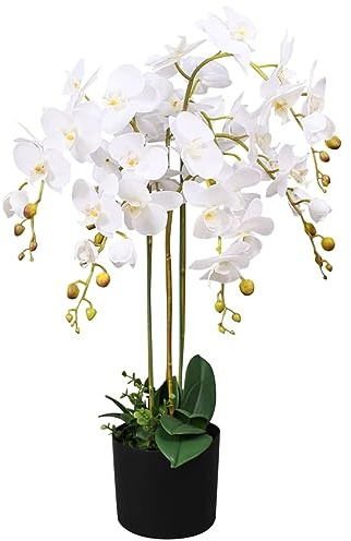Homgoday Orchidea Artificiale con Vaso75 cm Bianca, Mobili per Casa Interno Esterno Soggiorno Camera da Letto