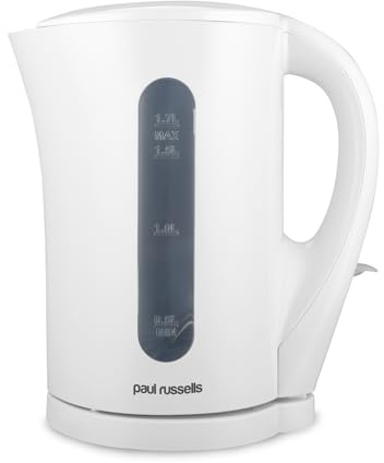 paul russells Electric Plastic Kettle, 2200W 1.7L, Hot water dispenser, White, Boil-Dry Protection, Auto Shut off Stirx Control