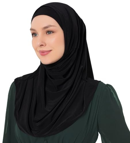 istanbul styles Eleganter dehnbarer Hijab für Frauen, sofortiger und strapazierfähiger, 2-teiliger Hijab (Schwarz)