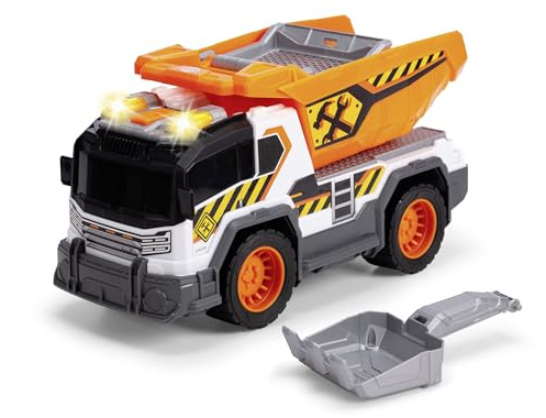 Dickie Toys - Dump Truck (30 cm) - großer Kipplaster ab 3 Jahre mit Schaufel und Sieb für den Sandkasten - Spielzeug-Auto für Kinder mit Licht & Sound, inkl. Batterien