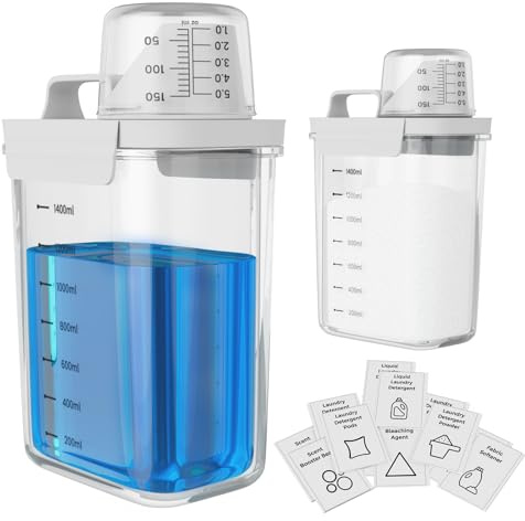 Anhow 2 st. tvättmedelsdispenser, 1 800 ml förseglad pulverbehållare med mätkopp y dispenserhandtag tvättmedel för pulver och vätskor