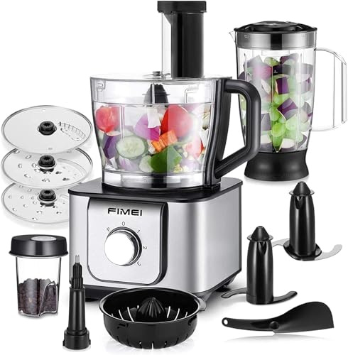 FIMEI Robot da cucina multifunzione 1100W, 3 velocità e funzione Pulse, 3.2L tritatutto, 1.5L frullatore, macinatore, spremiagrumi, impastatrice, grattugia e disco reversibile per affettare