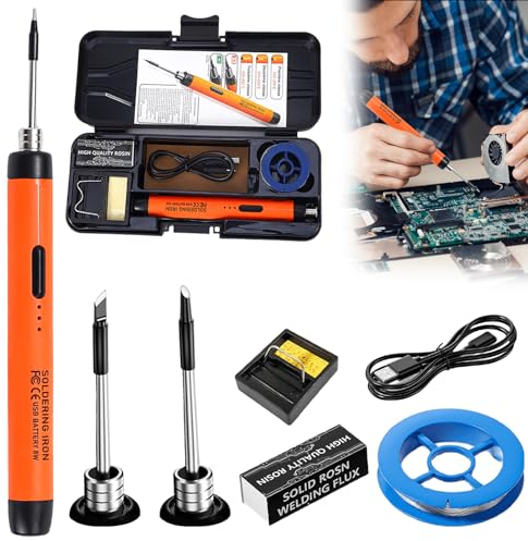 Lötkolben Set: Lötkolben Akku 800mAh, USB Lötkolben mit 3 Temperatur Einstellbar 300℃-450℃, 3 Lötspitzen, Tragbares Lötset, Akku Lötkolben, Schnelle Erwärmung, Lötset für Elektrische Arbeiten