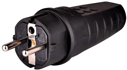 Fiche en caoutchouc extérieur, 230 V, 16 A, IP44, câble tempête jusqu'à max. 2,5 mm², fiche incassable, fiche étanche, fiche de contact de protection avec douille de protection anti-torsion, décharge