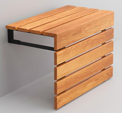 Grand siège de douche pliable en bois de teck fait à la main, conforme à la norme ADA, robuste, peu encombrant, compact et résistant à l'eau (naturel, taille XL)