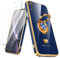 Nonional Compatible for iPhone XR Case with 2 Pack Screen Protector, 360° Rotatable Ring Holder [Luxury Hearts Pattern] Plating Gold Edge Slim Soft Phone Cover Case for iPhone XR - Blue