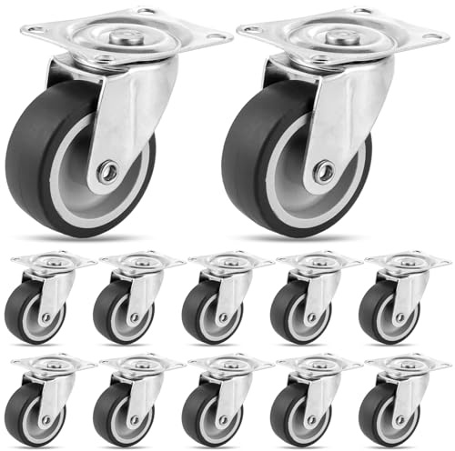 LDHHYH 12 Pièces Roulettes pour Meubles 50 mm Roulettes Pivotantes TPR | Roulette Charge Lourde avec Plaque 59 x 47 mm, 30 kg par Roue, Roues Grises pour Armoire, Chariot et Établi