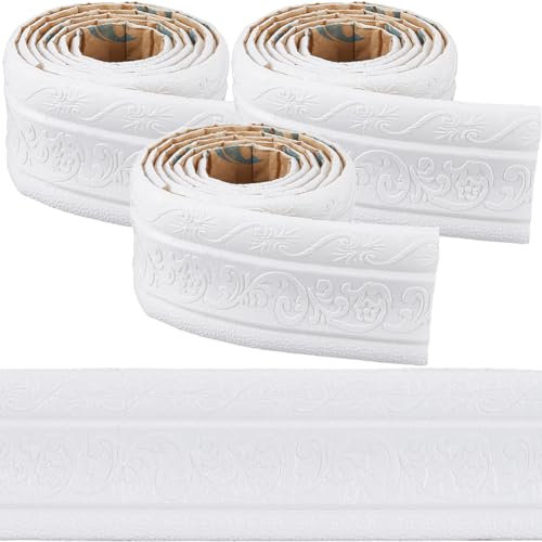 craspire Bordure de Papier Peint Autocollante de 265.5 x 3.14 po Moulure de Couronne Blanche Auto Adhésive Flexible 3D Bordure de Plinthe Miroir Bordure Murale Collante Lignes de Base en Mousse