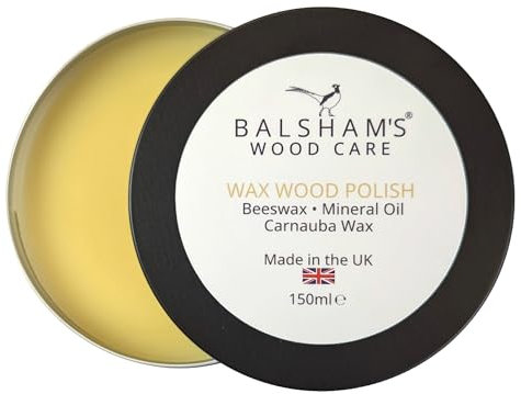Balsham's Wood Care Wood Wax Polish with British Beeswax, Food-Grade Mineral Oil, & Carnauba Wax – Protects & Enhances Wooden Furniture and other Wooden Items (150ml)
