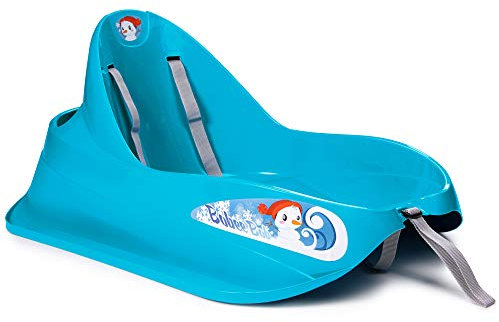 Ondis24 Schlitten Bob für Kleinkinder blau Rodel mit Sicherheitsgurt Rutscher mit Zuggurt und Staufach, für Kinder bis 3 Jahre