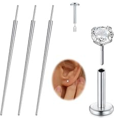 WillTen Lot de 4 aides à l'insertion de piercing - Outil d'insertion - Outil d'insertion - Kit d'étirement d'oreille sans filetage - 16 g, 18 g, 20 g, Acier inoxydable