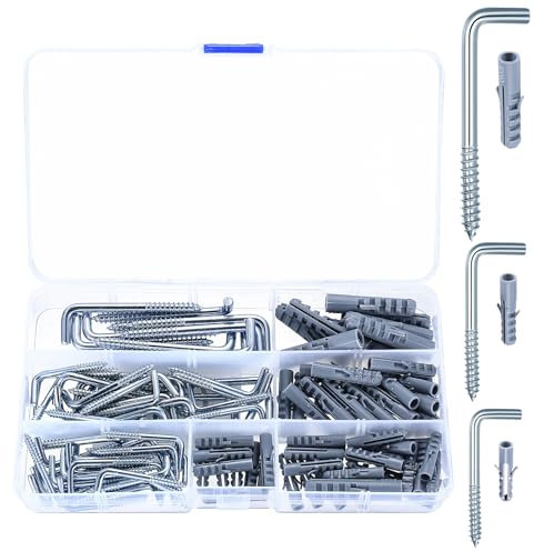 pzihao 120 Pcs Crochet à Visser Droit avec Fente, Crochet Mural a Vissers, Crochets à Vis en L de Plafond à Vis, Crochets Muraux à Visser pour Tasses Lumières Plantes, avec Chevilles