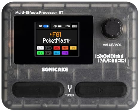 SONICAKE Gitarren Effektpedal Multi-Effekte 9 Effektmodule 100 Presets 20 Amp/Cab Gitarren Effektprozessor OTG USB Audio Interface BT mit APP Pocket Master (Transparent Schwarz)