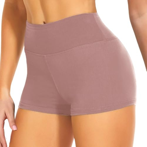 JiaYouLC High Waisted Mini Pants, Women's Stretchy Anti Chafing Shorts Yoga Gym Cycling Sports Running Workout Hot Pants (UK, Alpha, S, M, Regular, Regular, Numb Skin, 2.5 Inseam)