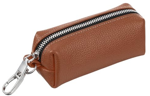 sourcing map Leather Coin Purse, Leather Car Key Holder Bag Hand-held Change Purse Keychain Pouch Small Coin Pouch with Key Ring for Women and Men, Brown