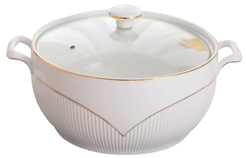 Ceramic Soup Tureen with Glass Lid Porcelain Serving Terrine Soup Porcelain Tureen Stew Pot Pudding Noodle Soup Bowl Cereal Bowl Dessert Bowl