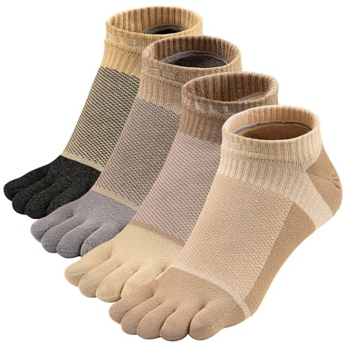 VWELL Toe Socks for Men Women Running Ankle Cotton Five Fingers Design Low Cut Athletic 4 Pairs Size 8-11