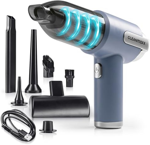 CLEANmaxx Aspirapolvere manuale 2 in 1 con funzione di aspirazione e ventola, senza fili e potente, con contenitore per polvere da 250 ml, ricaricabile e portatile, filtro EPA lavabile