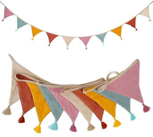 Wimpelkette Outdoor, Kaluofan 2 Stück Wimpelketten Bunt,Girlande Outdoor,Wimpelkette Stoff Kinderzimmer Babyzimmer Deko für Girlande Kinderzimmer Deko, Hausbett, Babybett, Wanddeko (Bonbonrosa)