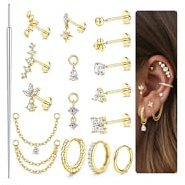 20G Threadless Flat Back Earrings 316L Surgical Steel Cartilage Earring Stacks Flatback Push in Nose Rings Studs Hypoallergenic Tragus Helix Conch Labret Medusa Piercing Jewelry S1 G1
