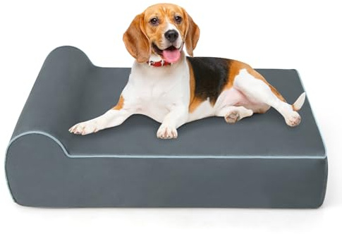 GOPLUS Cama Ortopédica para Perros, Cama Grande de Espuma Viscoelástica de Grafeno para Mascotas, Reposacabezas, Funda Extraíble y Lavable, Fondo Antideslizante, Sofá de Interior para Perros, Gris