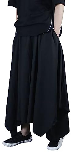 Falda de pantalón para hombre, estilo japonés, samurai, hakama, pantalones harén, yoga, ninja, pantalones negros, tallas grandes, pantalones casuales, cómodos, suaves, holgados, pantalones cortos