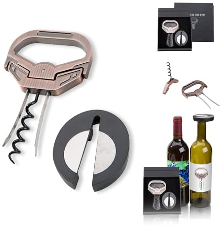 JIESIAO Ah So - Set di apribottiglie per vino con tagliacapsule, cavatappi per vini antichi, 2 denti, apribottiglie in acciaio inox, set regalo per gli amanti del vino