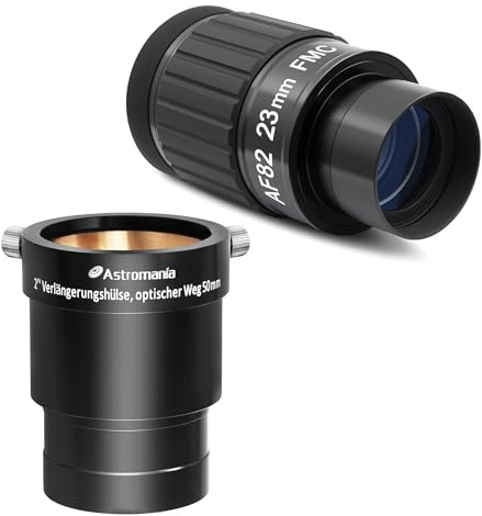 Astromania 2 Inches Ultra Wide Angle Eyepiece for Planetary and Deep Space, 82 Degree 23mm UWA Eyepiece - Bundle with - 2-Inch Telescope Eyepiece Extension Tube Adapter Optical Length 50mm