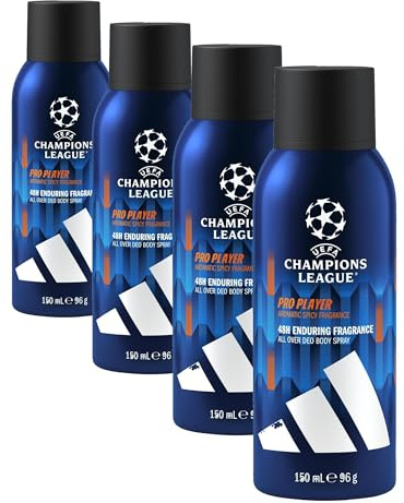 adidas UEFA Champions League PRO PLAYER Edition - Déodorant Spray Pour Le Corps 150 ml (Lot de 4)