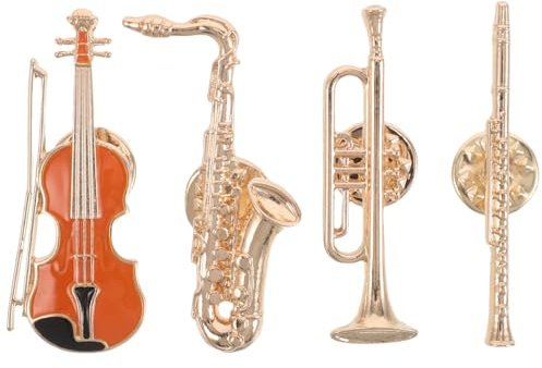 Yardwe Set di 4 Spille Musicali Vintage in Lega Dorata, Leggere, Chitarra, Sax, Tromba e Flauto, per Borse e Cappelli