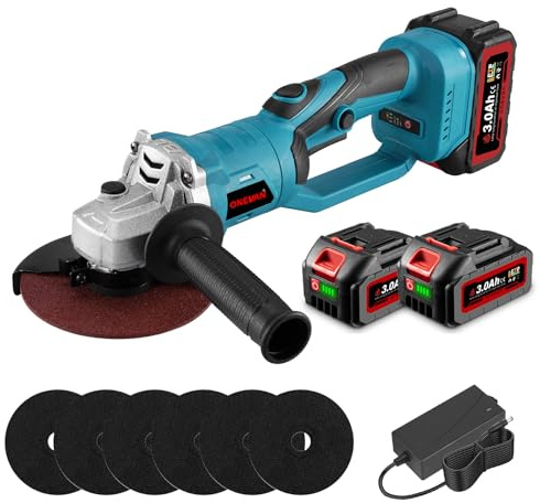 ONEVAN Smerigliatrice angolare 125mm con 2 batterie 3.0Ah, girevole 180°