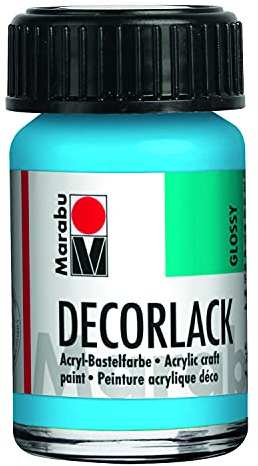Marabu 11300039090 - Decorlack Acryl Hellblau 090, 15 ml, hochglänzender Acryllack auf Wasserbasis, wetterfest, speichelfest, zum Malen, Schablonieren und für Serviettentechnik