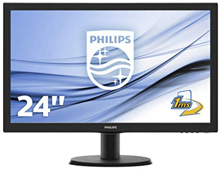 Philips 243V5LHAB Gaming Monitor 24 LED Full HD, 1920 x 1080, 1 ms, Audio Integrato, Multimediale, HDMI, DVI, VGA, Attacco VESA, Nero