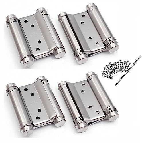 2 Pairs 3inch Double Action Spring Door Hinges Stainless Steel Saloon Cafe Self-Closing Perfect Adjustable 76mm