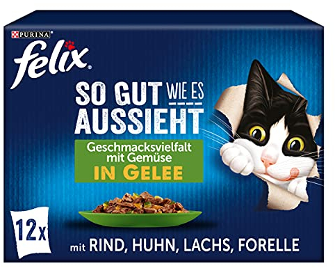 FELIX So gut wie es aussieht Katzenfutter nass in Gelee, Sorten-Mix, 6er Pack (6 x 12 Beutel à 85g)