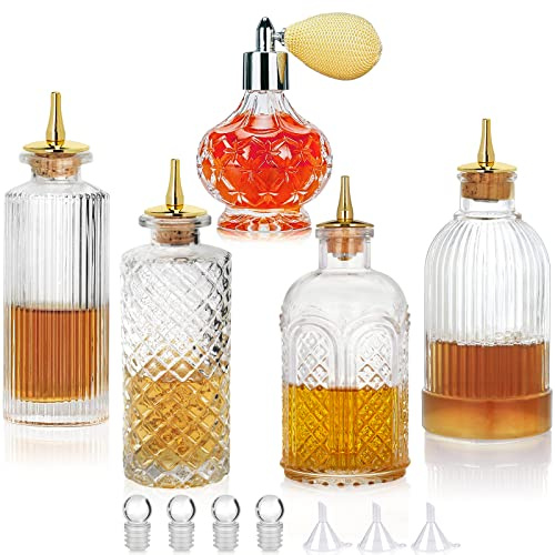 SuproBarware glasbittersflaska 5 st set för Vermouth spruta atomizer guldpläterad zinklegering instrumentbräda topp för cocktail och display (5 st)