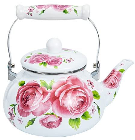 Vaguelly Théière Émaillée 2.5L - Bouilloire À Thé En Émail Compatible Induction Avec Poignée Confortable - Parfaite Pour Maison Bureau Hôtel