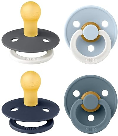 BIBS Colour Glow Dummy, 0-6 Months, 4-Pack, Round Teat, Petrol Glow Mix | Natural Rubber Latex | Size 1 | BPA-Free | Made in Denmark | Glow Handle | High Teat Acceptance | Airflow Holes
