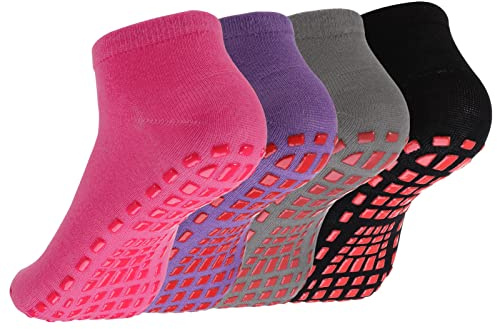 Dacitiery 4 Pairs Non Slip Yoga Pilates Socks,Yoga Socks for Women&Men with Grips Anti Non Slip Slipper Socks for Ballet, Pilates, Hospital, Home, Barre(color2)