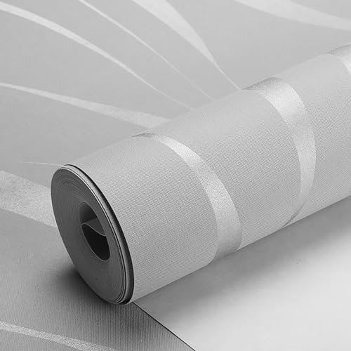 Hoomall 3D Embossed Non-Woven Wallpaper, Silver Grey Glitter Wallpaper Wave Stripes Roll Geometric Patterned Modern Design Wallpaper for Living Room Bedroom Kitchen (Grey，53 * 950cm)