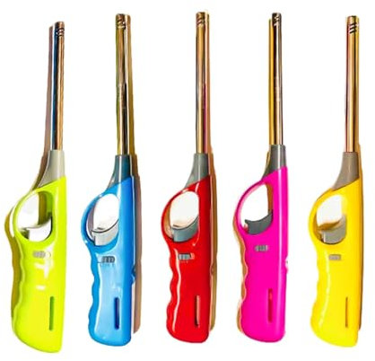 BML 5 x Refillable BBQ Lighters Child Safe Adjustable Flame Safety Gas Lighter for Kitchen Barbecue Candles Camping Cooking Gas Stoves Fireworks