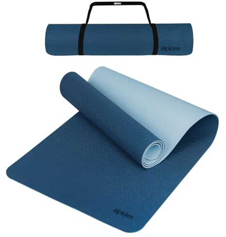 ALPIDEX Yogamatte rutschfest 190 x 61 x 0.6 cm | 190 x 90 x 0.6 cm E-Book Phthalatfreie Fitness TPE Matte Gymnastik Turnen Pilates Sport Yoga Trainingsmatte, Dark Blue/Ice Blue, 190 x 90 x 0.6 cm